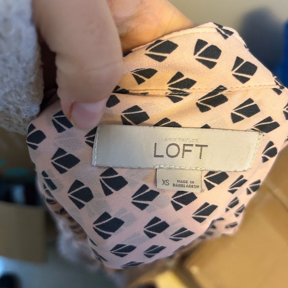 Loft Blush Pink Patterned Button Down Blouse - image 4